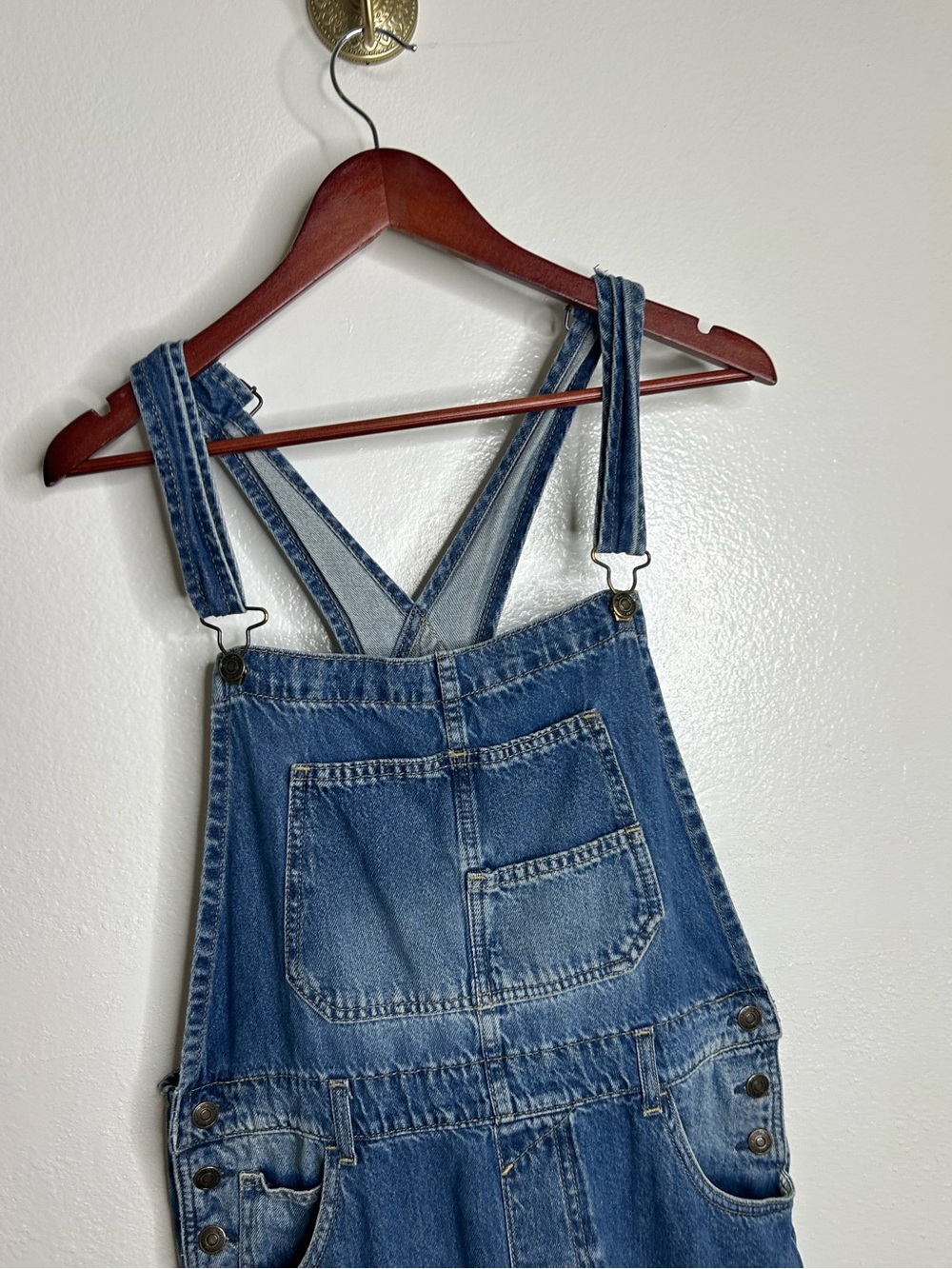 Free People 100% Cotton Ziggy Denim Straight Leg Overalls Medium Wash - Picture 5 of 15